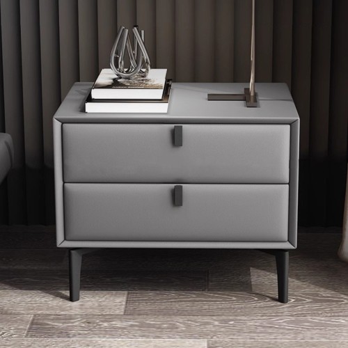 Contemporary Leather-Accented Bedside Table