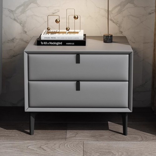 Contemporary Leather-Accented Bedside Table