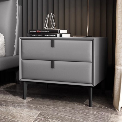 Contemporary Leather-Accented Bedside Table