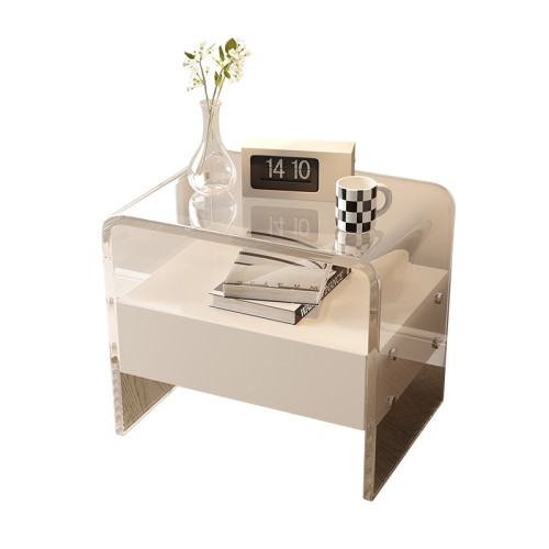 Modern Acrylic and Wood Bedside Table