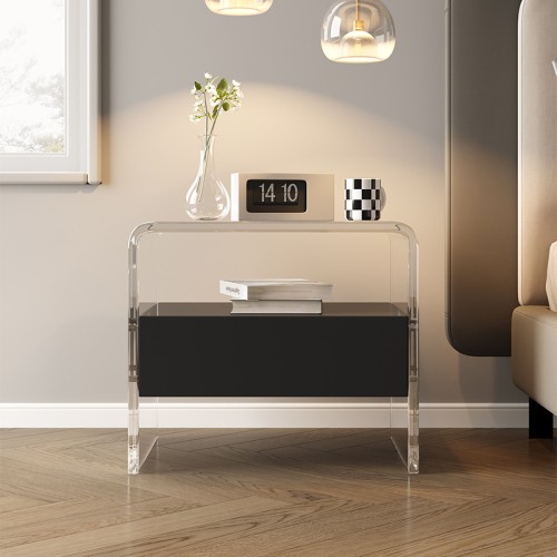 Modern Acrylic and Wood Bedside Table