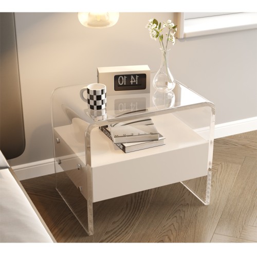 Modern Acrylic and Wood Bedside Table