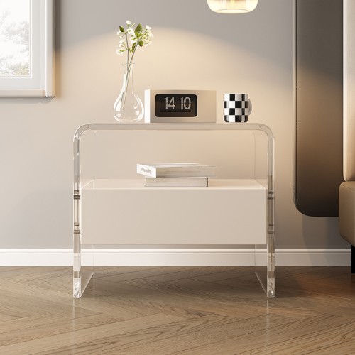 Modern Acrylic and Wood Bedside Table