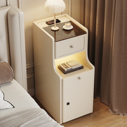 Elegant Multi-Function Bedside Table with Glass Top