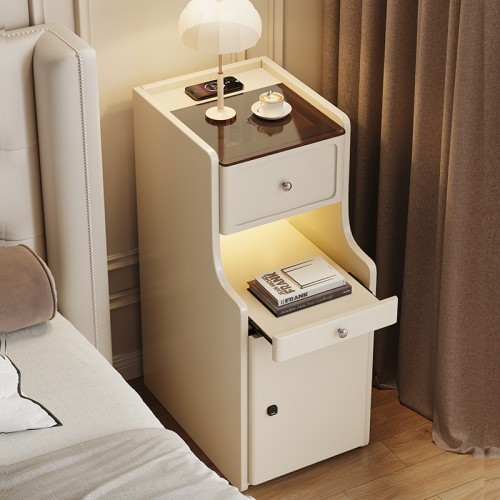 Elegant Multi-Function Bedside Table with Glass Top