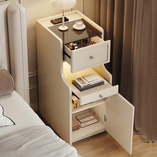 Elegant Multi-Function Bedside Table with Glass Top